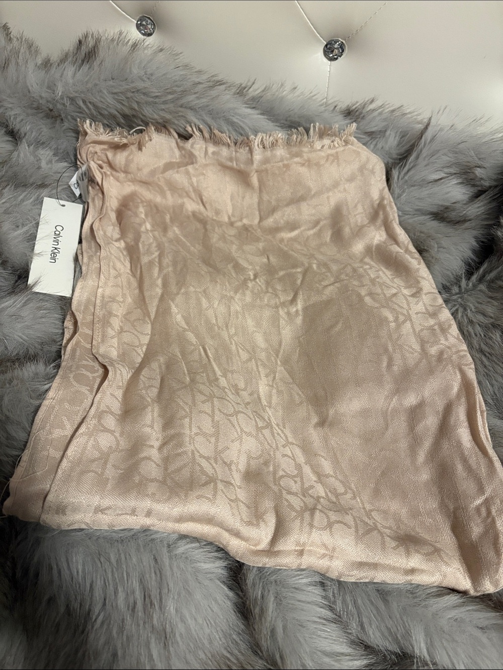 Calvin Klein Pale Blush Logo Jacquard Scarf